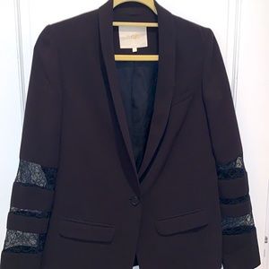 Maje Black Blazer with Lace Detail